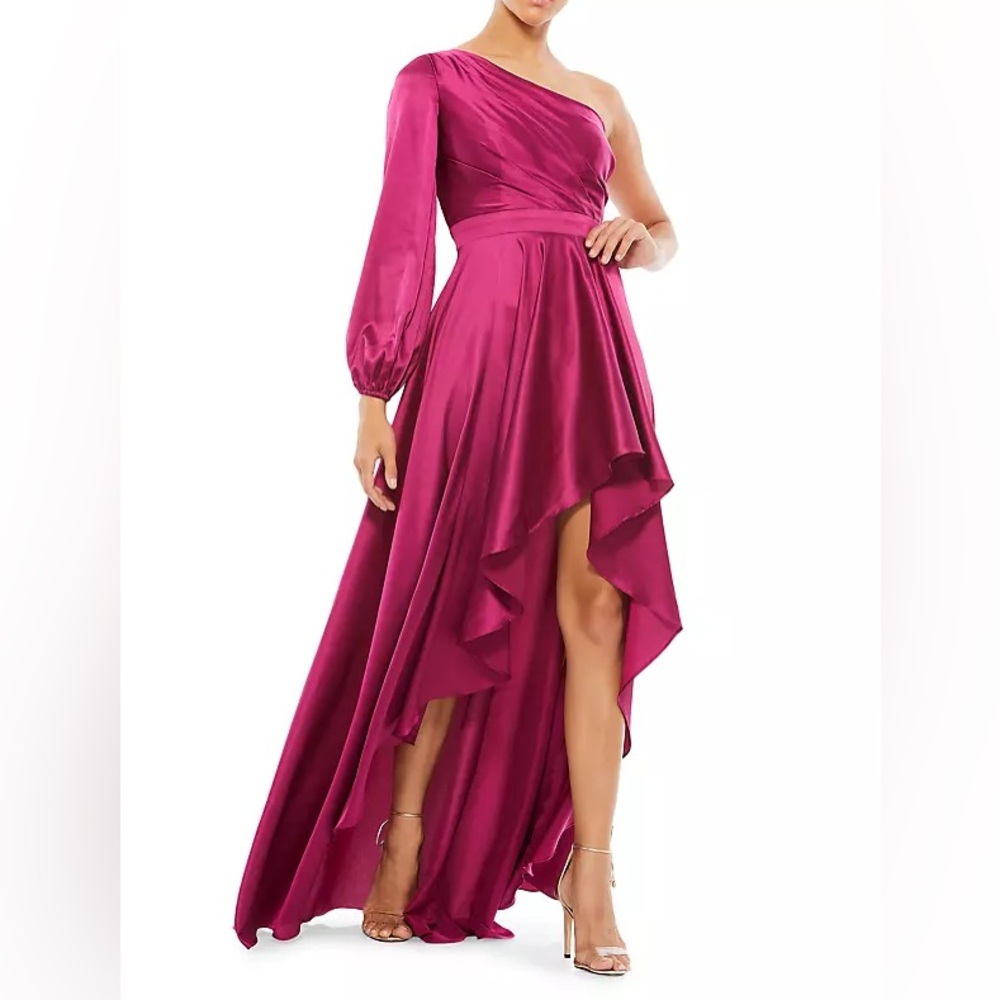 Mac Duggal Blouson Sleeve Hi-Low Gown